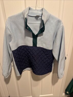 J. Crew Pale Blue Fleece Top with Navy Logo Tag